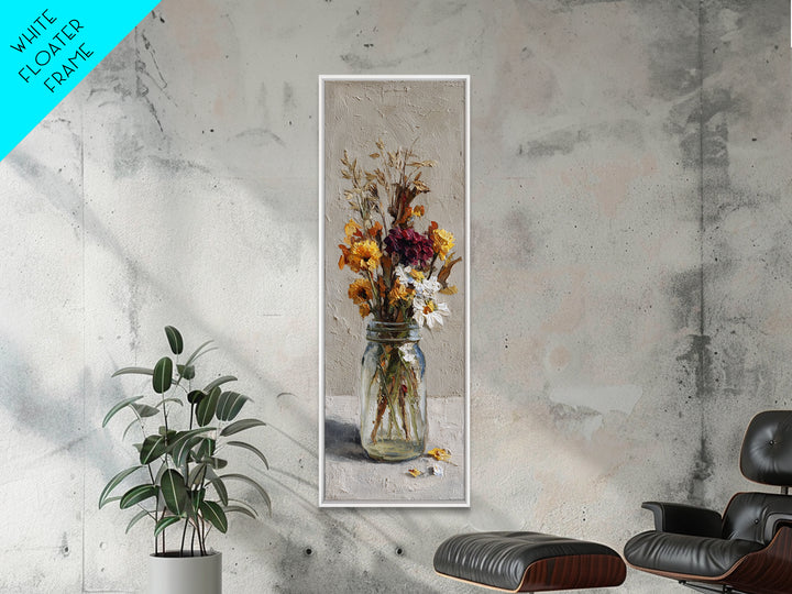 Wildflowers in a Mason Jar on Linen Canvas Print, Farmhouse Art, Printable Wall Art, Farmhouse Decor, Watercolor Art, Harvest, FAR-1x3-43