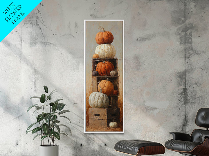 Pumpkins Stacked on a Wooden Crate Canvas Print, Farmhouse Art, Gallery Wall, Farmhouse Decor, Fine Art, Harvest, Art Print, FAR-1x3-49