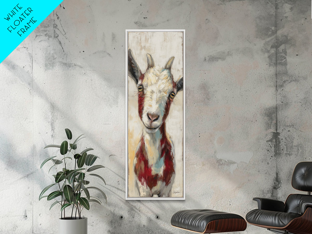 Goat Portrait with Playful Expression Framed Canvas Print, Farmhouse Art, Landscape Painting, Farmhouse Decor, Oil Painting, FAR-1x3-54