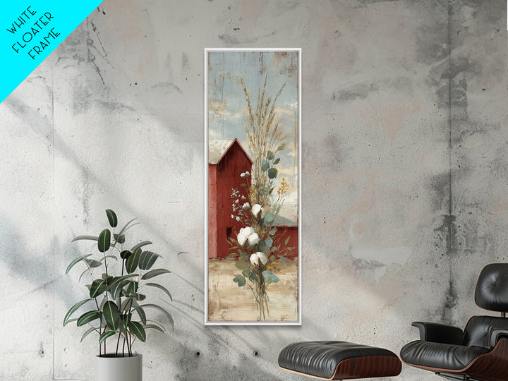 Farmhouse Wreath of Cotton Stems and Eucalyptus Canvas Print, Farmhouse Art, Printable Wall Art, Farmhouse Decor, Harvest, FAR-1x3-56