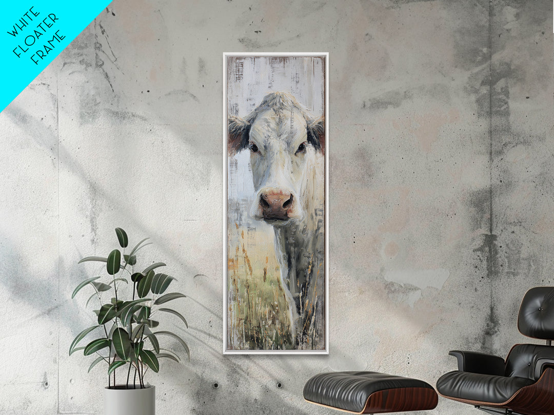 White Cow Portrait Framed Canvas Print, Farmhouse Art, Textured Painting, Farmhouse Decor, Fine Art, Harvest, Oil Painting, FAR-1x3-61