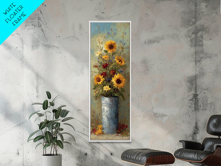 Sunflowers in a Galvanized Metal Bucket Canvas Print, Farmhouse Art, Sage Green Wall Art, Farmhouse Decor, Watercolor Art, FAR-1x3-63