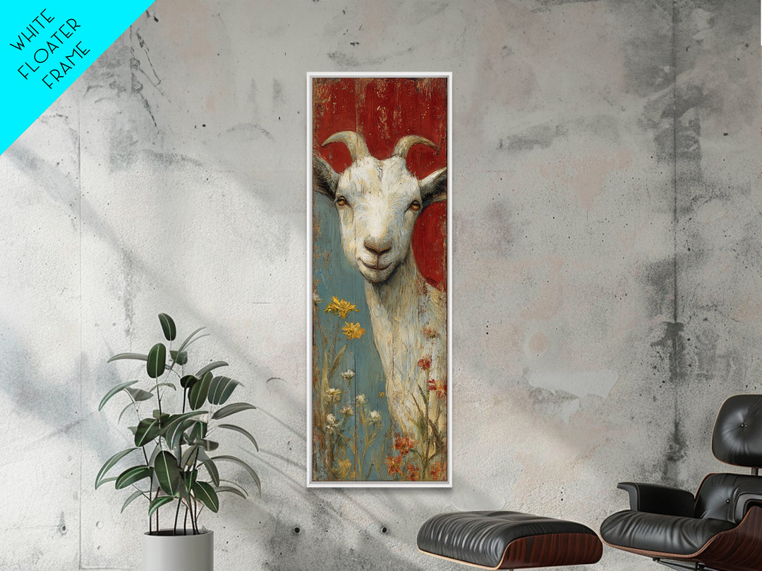 Goat Portrait with Playful Expression Canvas Print, Farmhouse Art, Botanical Art, Farmhouse Decor, Fine Art, Harvest, FAR-1x3-78