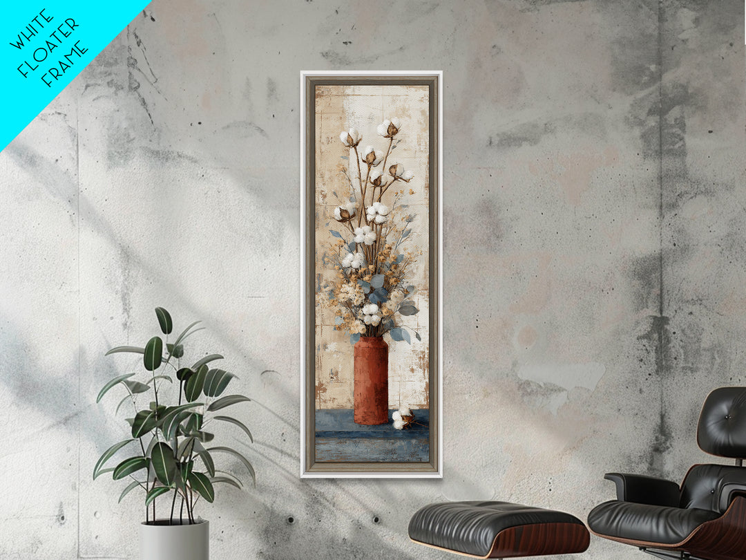 Farmhouse Wreath of Cotton Stems and Eucalyptus Framed Canvas Print, Farmhouse Art, Farmhouse Decor, Fine Art, Harvest, FAR-1x3-80