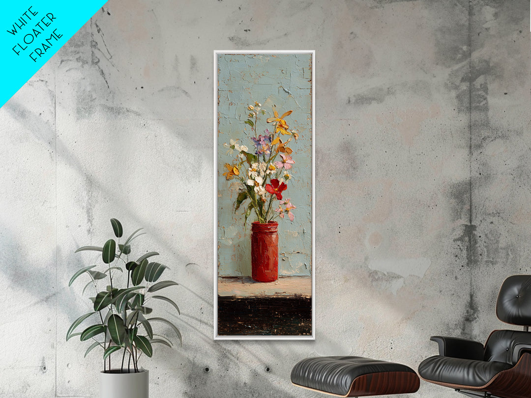 Wildflowers in a Mason Jar on Linen Framed Canvas Print, Farmhouse Art, Farmhouse Wall Art, Farmhouse Decor, Fine Art, Harvest, FAR-1x3-91