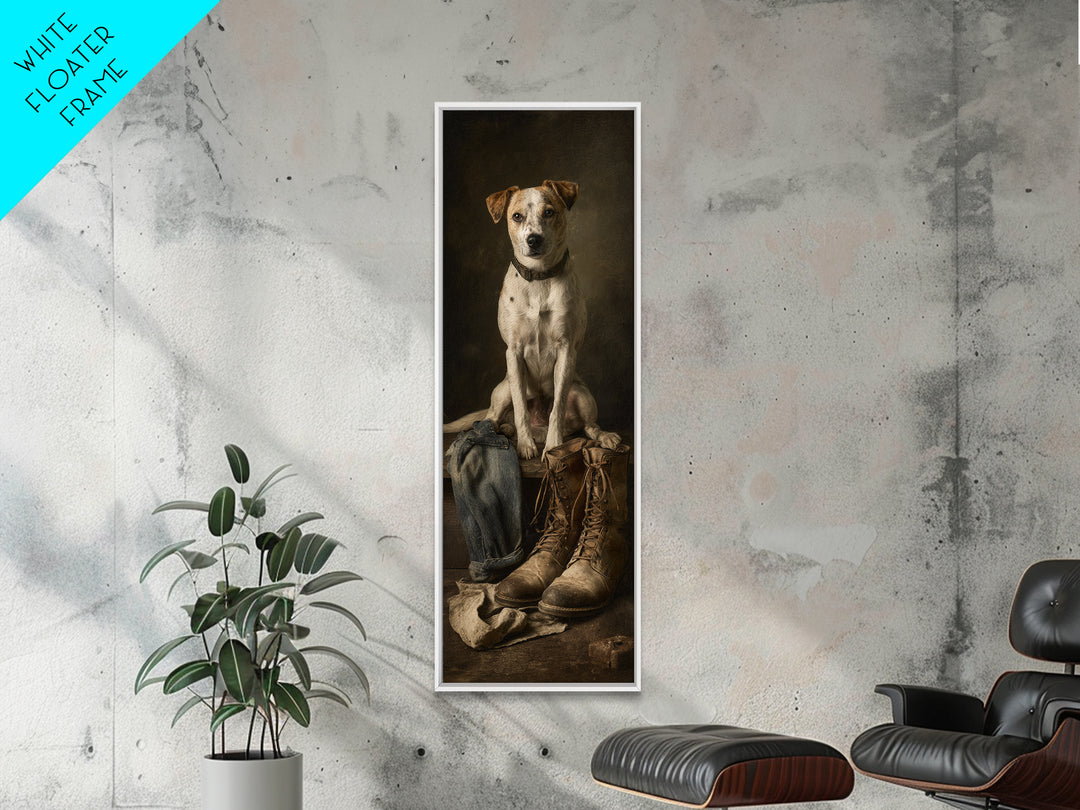 Farm Dog Lying Beside Weathered Boots Canvas Print, Farmhouse Art, Minimalist Decor, Farmhouse Decor, Fine Art, Harvest, FAR-1x3-93