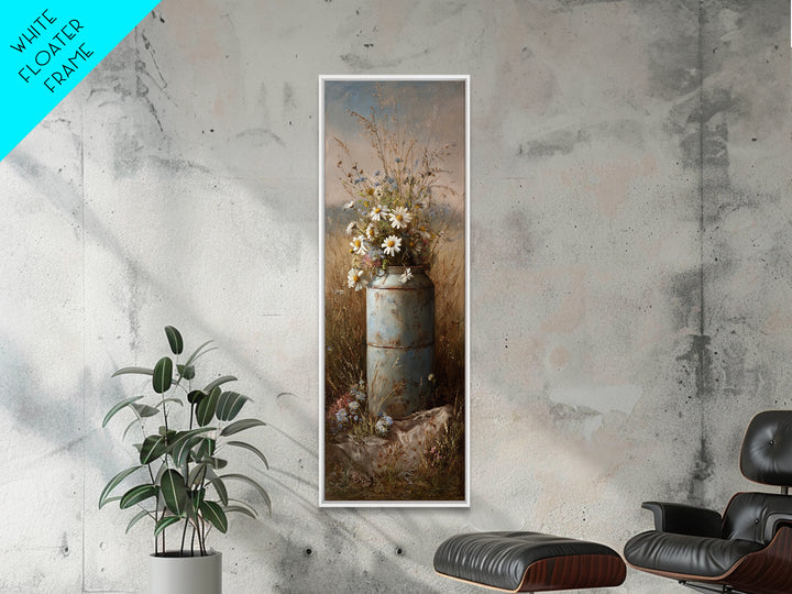 Old Milk Can Framed Canvas Print, Farmhouse Art, Watercolor Painting, Farmhouse Decor, Abstract Art, Harvest, Botanical Art, FAR-1x3-96