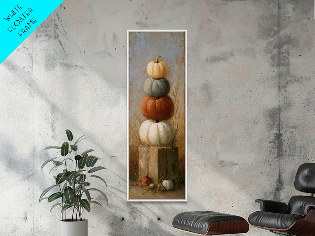 Pumpkins Stacked on a Wooden Crate Canvas Print, Farmhouse Art, Landscape Art, Farmhouse Decor, Oil Painting, Harvest, FAR-1x3-97
