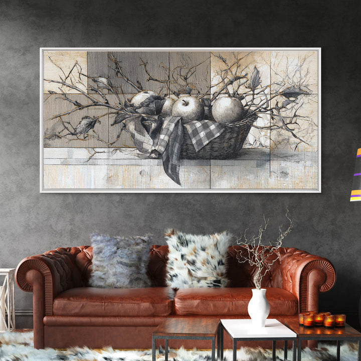 Farmhouse Wreath of Cotton Stems and Eucalyptus Framed Canvas Print, Farmhouse Art, Fine Art Print, Farmhouse Decor, Harvest, FAR-2x1-16