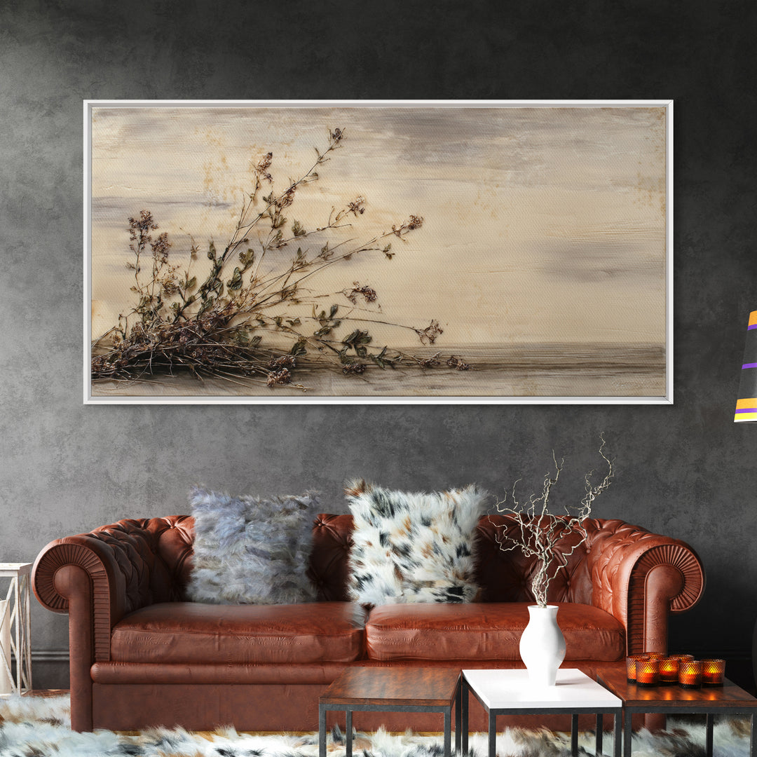 Farmhouse Wreath of Cotton Stems and Eucalyptus Framed Canvas Print, Farmhouse Art, Home Decor, Farmhouse Decor, Harvest, FAR-2x1-40