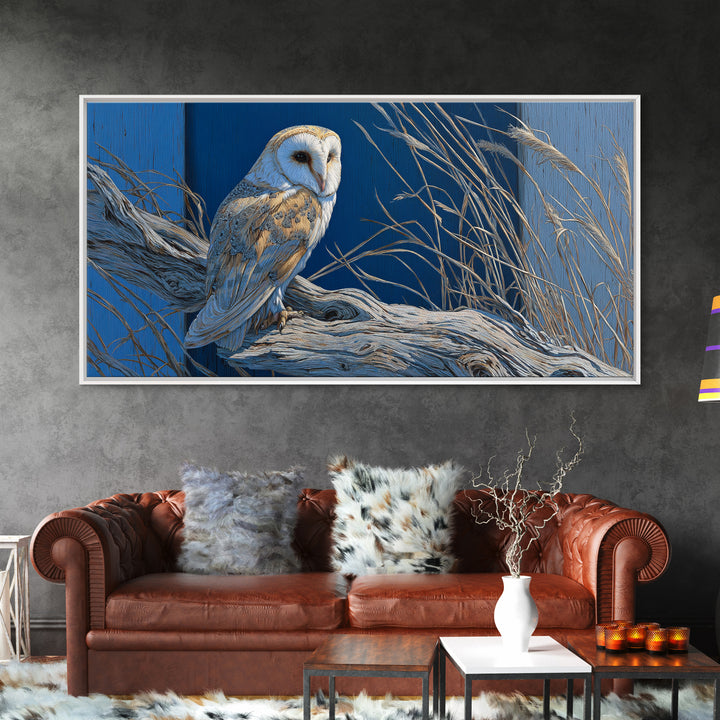 Barn Owl Perched on Aged Wood Framed Canvas Print, Farmhouse Art, Digital Prints, Farmhouse Decor, Fine Art, Harvest, FAR-2x1-43