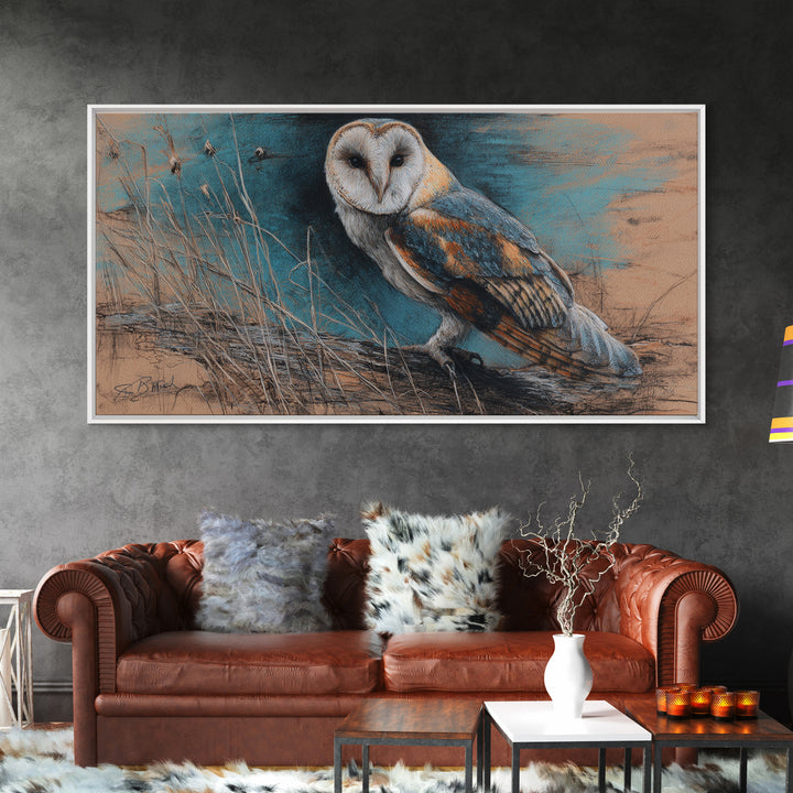 Barn Owl Perched on Aged Wood Framed Canvas Print, Farmhouse Art, Landscape Art, Farmhouse Decor, Fine Art, Harvest, FAR-2x1-67