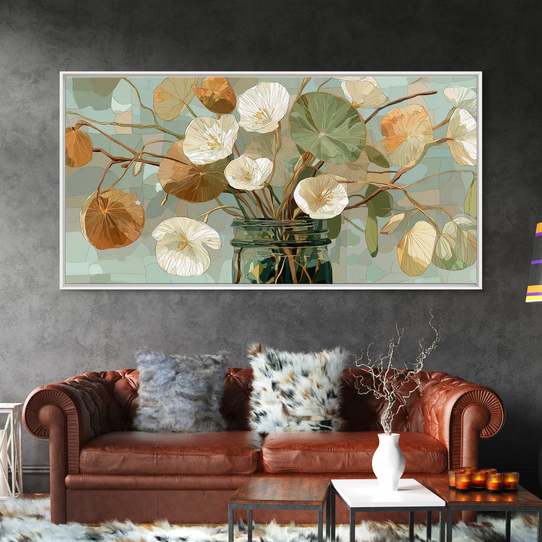 Pumpkins Stacked on a Wooden Crate Framed Canvas Print, Farmhouse Art, Oil Painting, Farmhouse Decor, Watercolor Art, Harvest, FAR-2x1-81