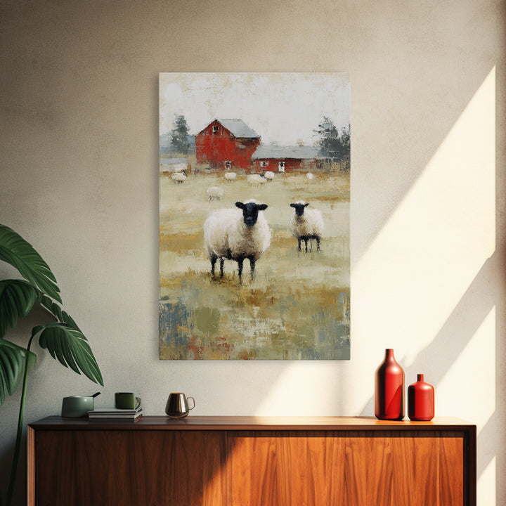 Black and White Sheep Canvas Print, Farmhouse Art, Botanical Prints, Farmhouse Decor, Fine Art, Harvest, Statement Artwork, FAR-2x3-16