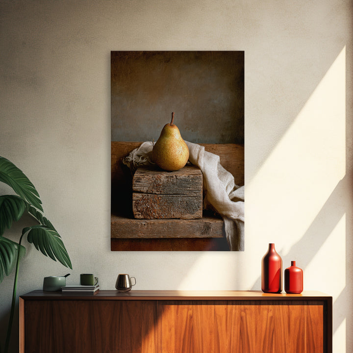 Rustic Pear Still Life on Plank Wood Canvas Print, Farmhouse Art, Fine Art Print, Farmhouse Decor, Watercolor Art, Harvest, FAR-2x3-27