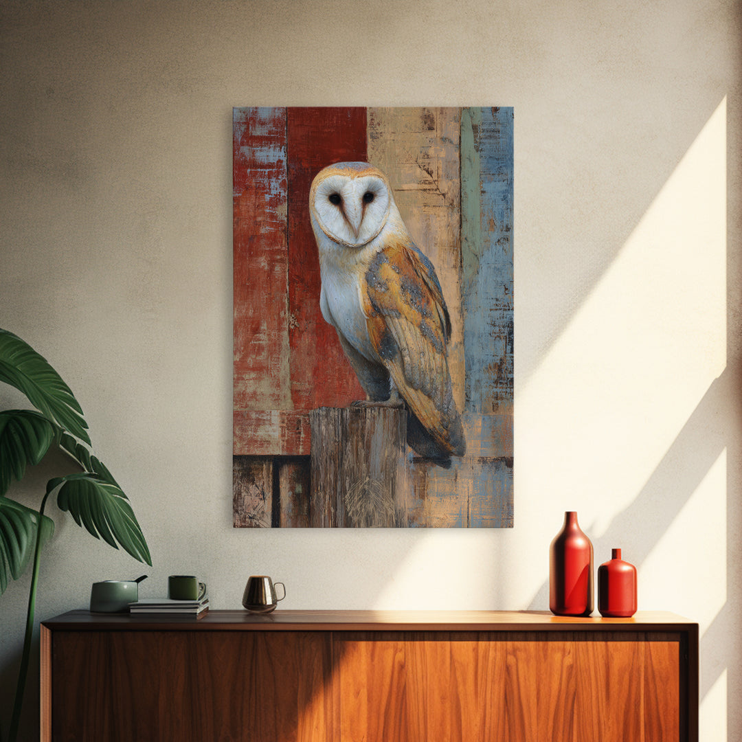 Barn Owl Perched on Aged Wood Canvas Print, Farmhouse Art, Statement Artwork, Farmhouse Decor, Fine Art, Harvest, Wall Decor, FAR-2x3-31