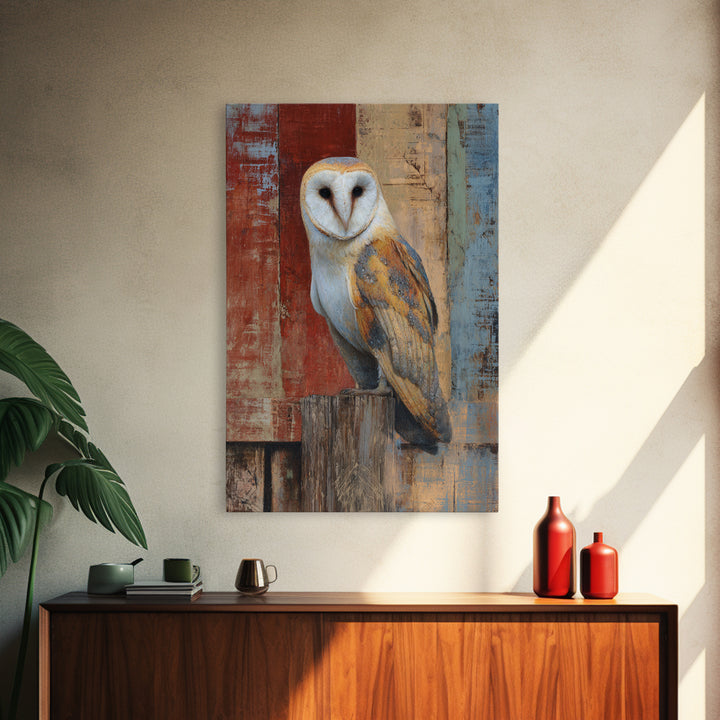Barn Owl Perched on Aged Wood Canvas Print, Farmhouse Art, Statement Artwork, Farmhouse Decor, Fine Art, Harvest, Wall Decor, FAR-2x3-31