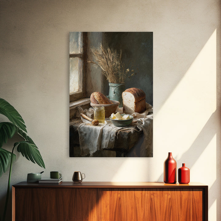 Fresh Bread Honey and Butter Still Life Canvas Print, Farmhouse Art, Gallery Wall, Farmhouse Decor, Fine Art, Harvest, FAR-2x3-32