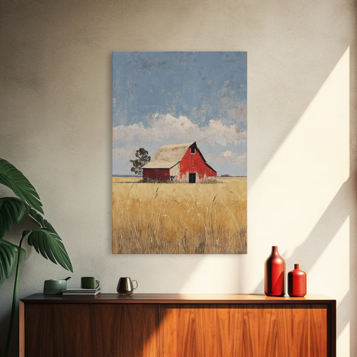 Rustic Barn in Golden Field Light Framed Canvas Print, Farmhouse Art, Contemporary Art, Farmhouse Decor, Fine Art, Harvest, FAR-2x3-34