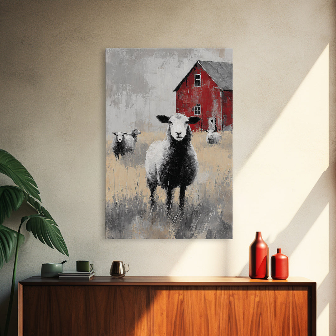 Black and White Sheep Framed Canvas Print, Farmhouse Art, Room Decor, Farmhouse Decor, Fine Art, Harvest, Printable Wall Art, FAR-2x3-64