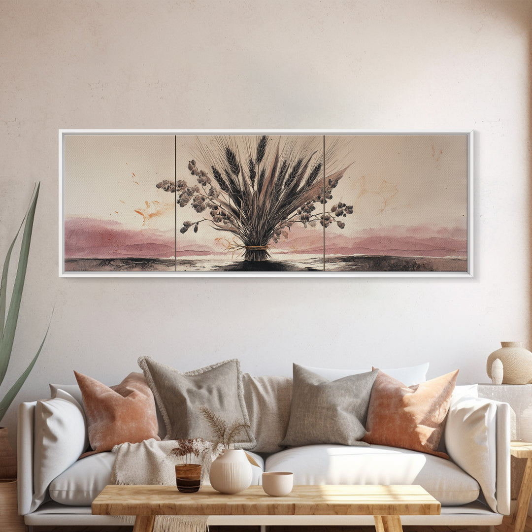 Pumpkins Stacked on a Wooden Crate Framed Canvas Print, Farmhouse Art, Oil Painting, Farmhouse Decor, Watercolor Art, Harvest, FAR-3x1-5