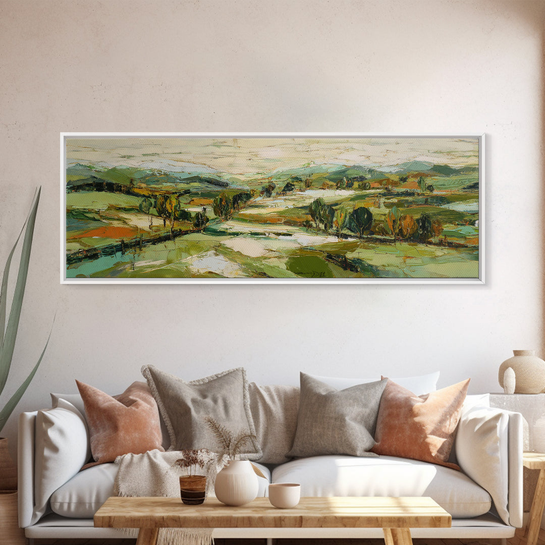 Country Landscape with Fence and Rolling Hills Canvas Print, Farmhouse Art, Floral Wall Art, Farmhouse Decor, Fine Art, Harvest, FAR-3x1-54