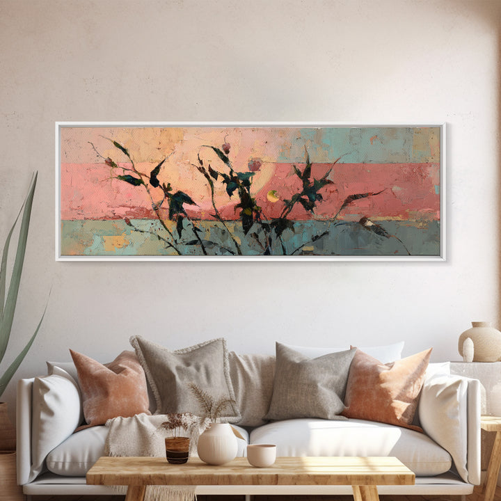 Chicken Family in a Garden Patch Framed Canvas Print, Farmhouse Art, Contemporary Art, Farmhouse Decor, Oil Painting, Harvest, FAR-3x1-55
