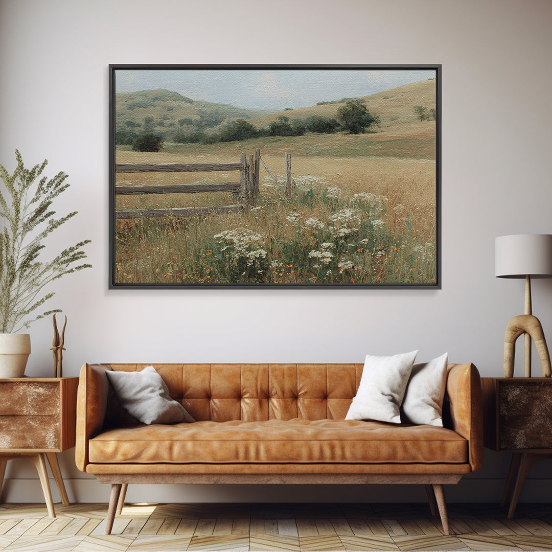 Country Landscape with Fence and Rolling Hills Canvas Print, Farmhouse Art, Printable Wall Art, Farmhouse Decor, Harvest, FAR-3x2-18