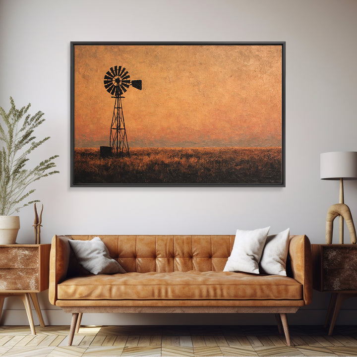 Windmill Silhouette at Sunset Canvas Print, Farmhouse Art, Watercolor Painting, Farmhouse Decor, Harvest, Botanical Art, FAR-3x2-21