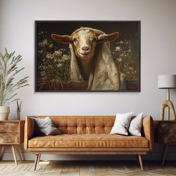 Goat Portrait with Playful Expression Canvas Print, Farmhouse Art, Oil Painting, Farmhouse Decor, Harvest, Farmhouse Wall Decor, FAR-3x2-22
