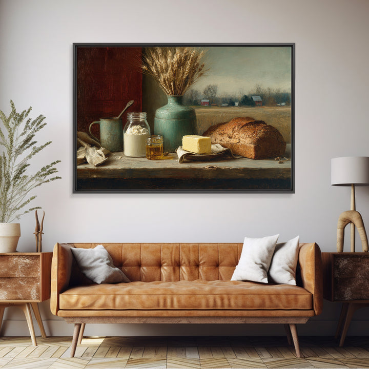 Fresh Bread Honey and Butter Still Life Framed Canvas Print, Farmhouse Art, Digital Print, Farmhouse Decor, Fine Art, Harvest, FAR-3x2-28