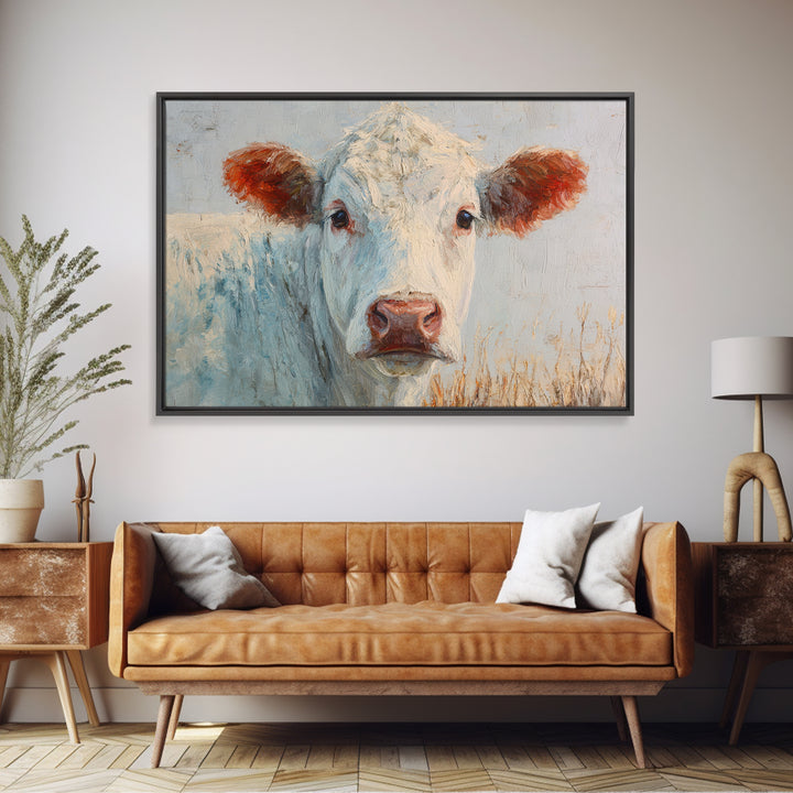White Cow Portrait Canvas Print, Farmhouse Art, Farmhouse Wall Art, Farmhouse Decor, Fine Art, Harvest, Luxury Decor, FAR-3x2-29
