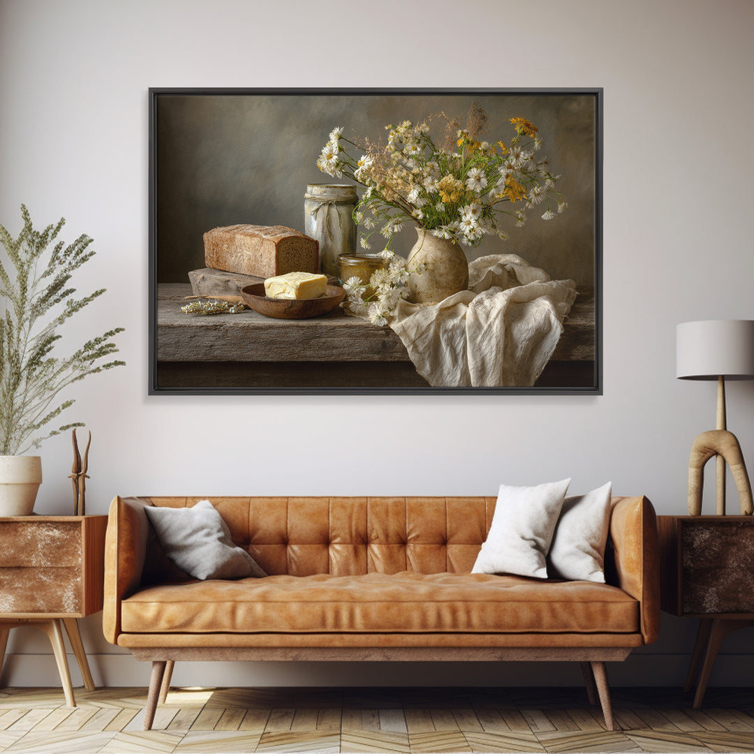 Fresh Bread Honey and Butter Still Life Canvas Print, Farmhouse Art, Digital Prints, Farmhouse Decor, Oil Painting, Harvest, FAR-3x2-4