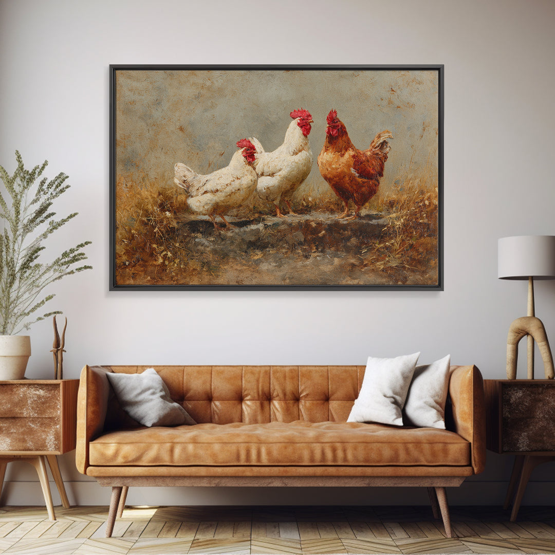 Chicken Family in a Garden Patch Canvas Print, Farmhouse Art, Downloadable Art, Farmhouse Decor, Fine Art, Harvest, FAR-3x2-43