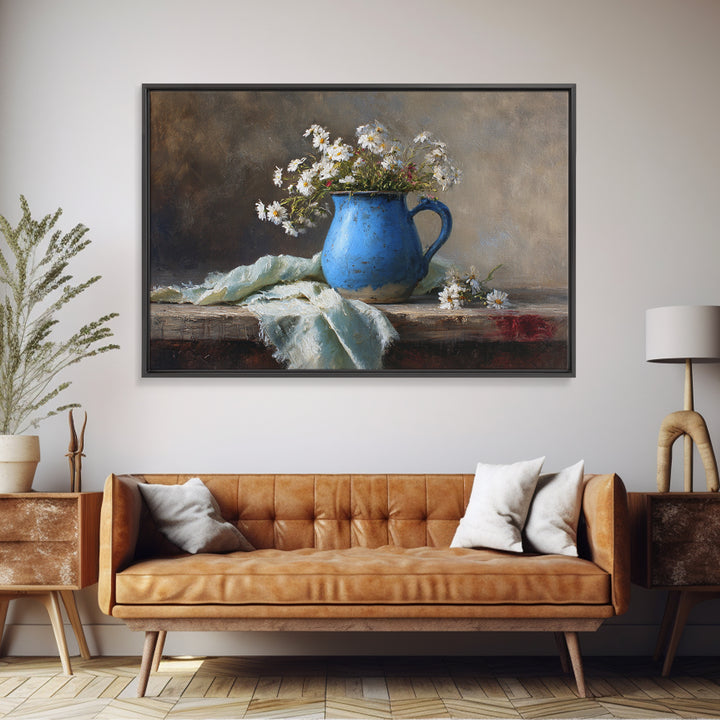 Blue Enamel Pitcher Canvas Print, Farmhouse Art, Black Wall Art, Farmhouse Decor, Harvest, Modern Decor, Fine Art Print, FAR-3x2-44