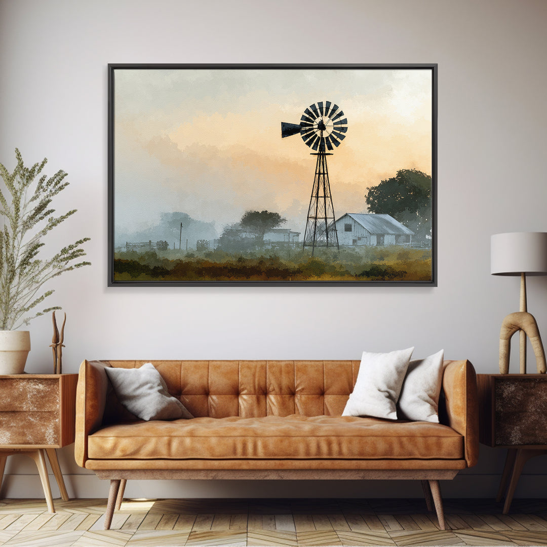 Windmill Silhouette at Sunset Framed Canvas Print, Farmhouse Art, Floral Wall Art, Farmhouse Decor, Fine Art, Harvest, FAR-3x2-45