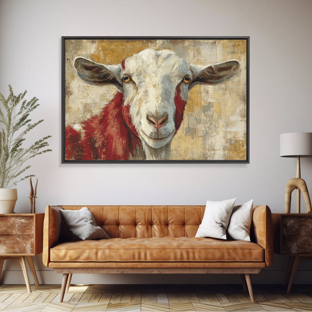 Goat Portrait with Playful Expression Framed Canvas Print, Farmhouse Art, Living Room Decor, Farmhouse Decor, Fine Art, Harvest, FAR-3x2-46