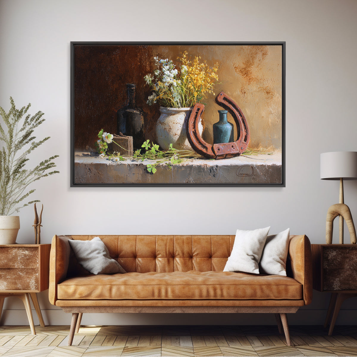 Weathered Horseshoe and Wildflowers Canvas Print, Farmhouse Art, Landscape Painting, Farmhouse Decor, Oil Painting, Harvest, FAR-3x2-49