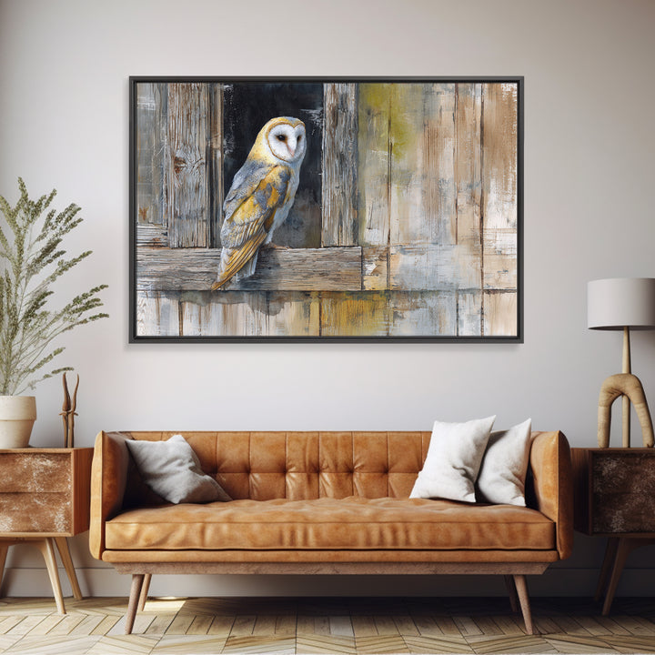 Barn Owl Perched on Aged Wood Canvas Print, Farmhouse Art, Farmhouse Wall Art, Farmhouse Decor, Fine Art, Harvest, Luxury Decor, FAR-3x2-51