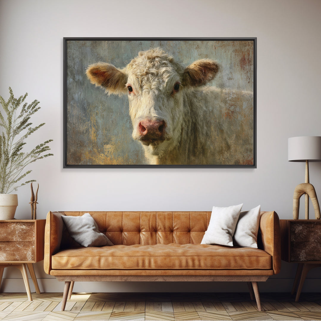 White Cow Portrait Canvas Print, Farmhouse Art, Farmhouse Wall Art, Farmhouse Decor, Fine Art, Harvest, Luxury Decor, FAR-3x2-53