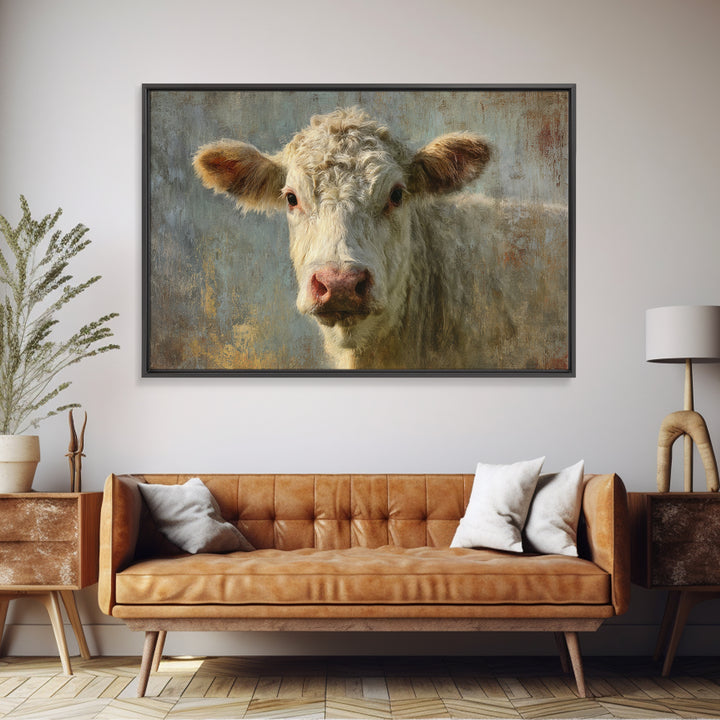 White Cow Portrait Canvas Print, Farmhouse Art, Farmhouse Wall Art, Farmhouse Decor, Fine Art, Harvest, Luxury Decor, FAR-3x2-53
