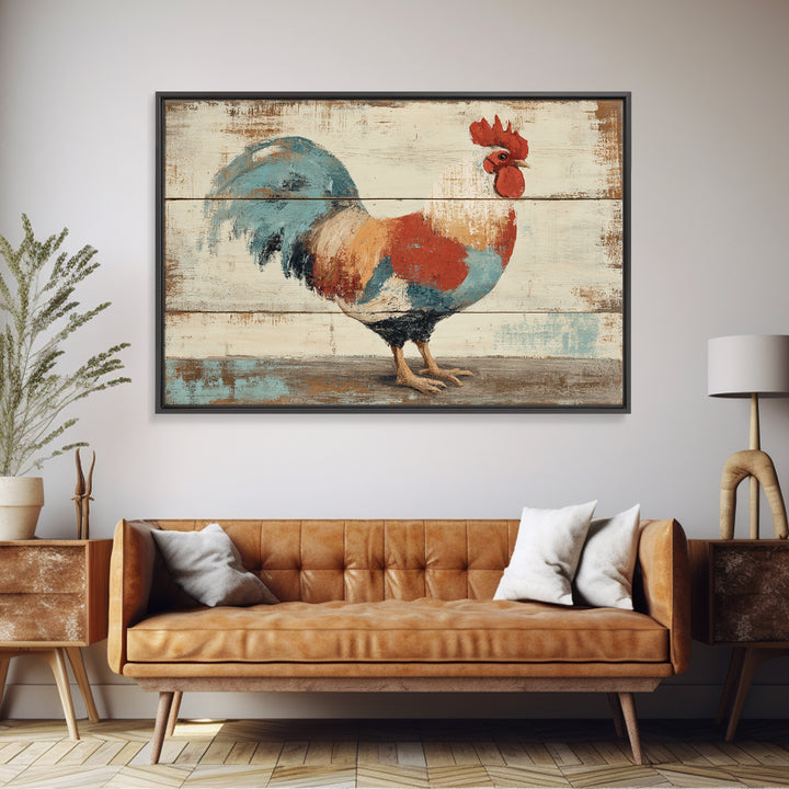 Rooster Painted in Cheerful Folk Colors Canvas Print, Farmhouse Art, Downloadable Art, Farmhouse Decor, Fine Art, Harvest, FAR-3x2-56