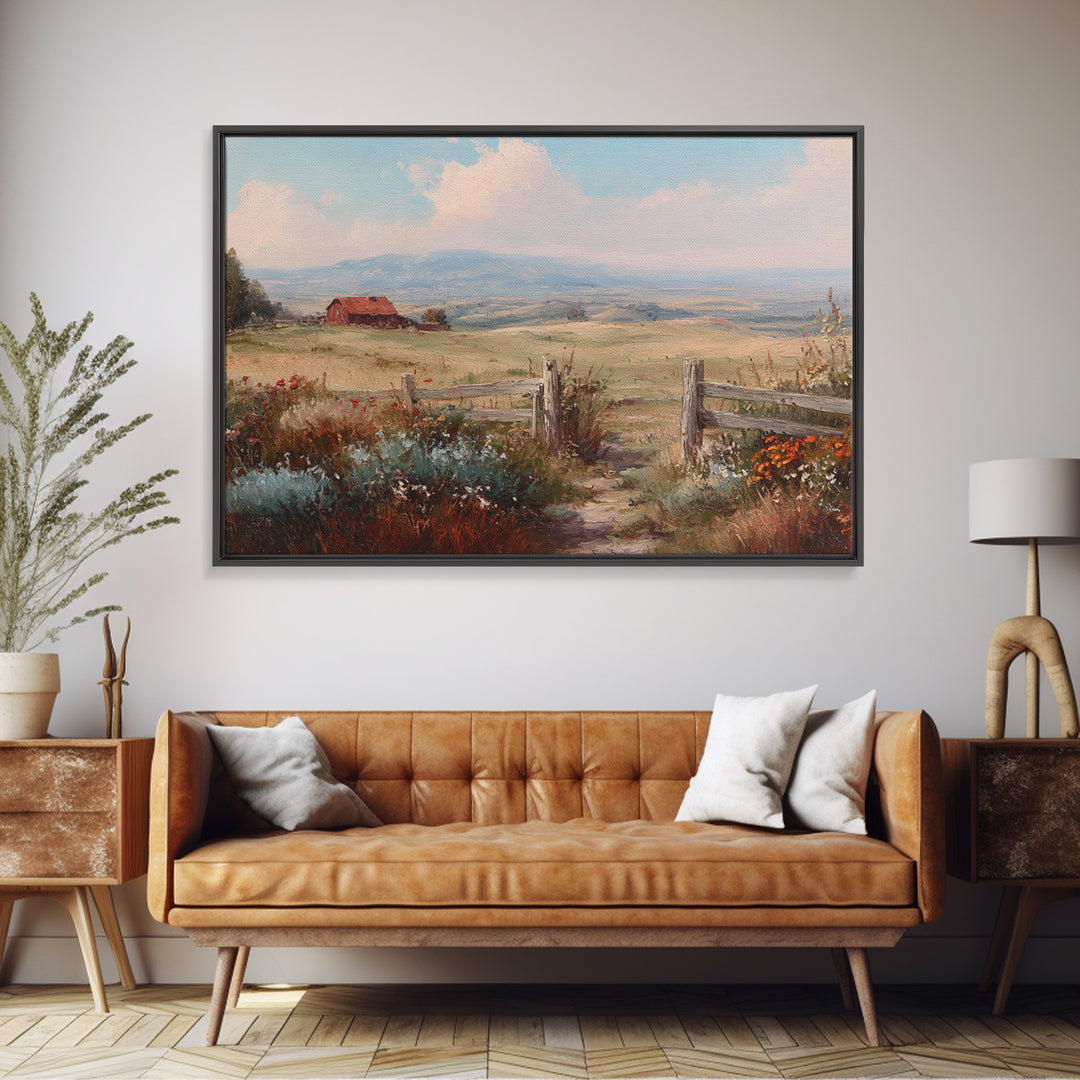 Country Landscape with Fence and Rolling Hills Canvas Print, Farmhouse Art, Farmhouse Decor, Fine Art, Harvest, Gallery Wall, FAR-3x2-66