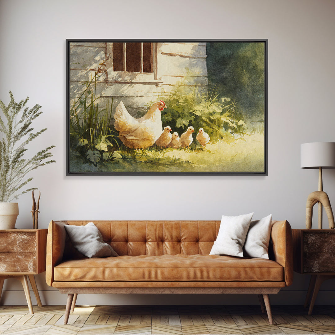 Chicken Family in a Garden Patch Canvas Print, Farmhouse Art, Textured Painting, Farmhouse Decor, Watercolor Art, Harvest, FAR-3x2-67