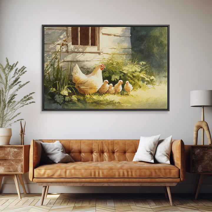 Chicken Family in a Garden Patch Canvas Print, Farmhouse Art, Textured Painting, Farmhouse Decor, Watercolor Art, Harvest, FAR-3x2-67