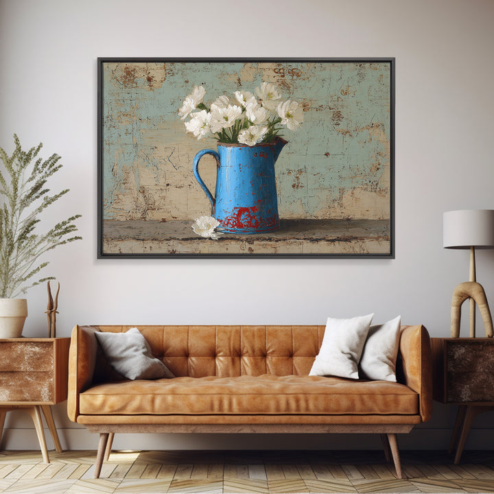 Blue Enamel Pitcher Canvas Print, Farmhouse Art, Neutral Decor, Farmhouse Decor, Oil Painting, Harvest, Wall Art, Home Decor, FAR-3x2-68