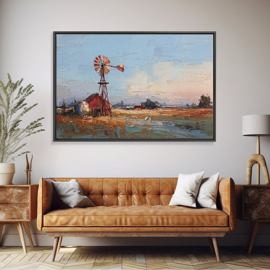 Windmill Silhouette at Sunset Framed Canvas Print, Farmhouse Art, Floral Wall Art, Farmhouse Decor, Fine Art, Harvest, FAR-3x2-69