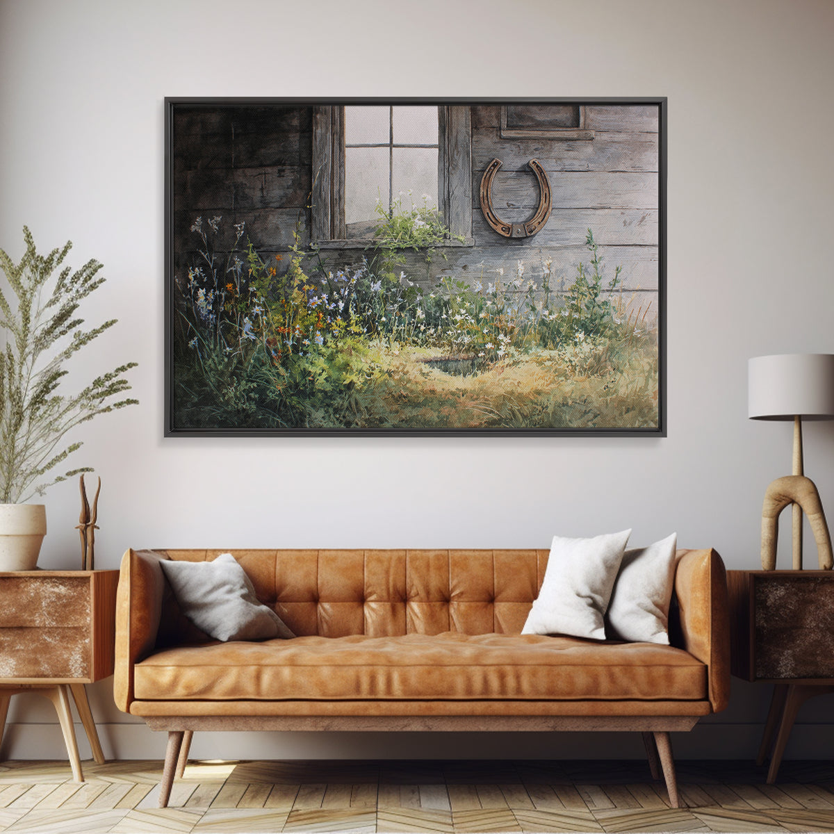 Weathered Horseshoe and Wildflowers Canvas Print, Farmhouse Art, Landscape Painting, Farmhouse Decor, Oil Painting, Harvest, FAR-3x2-73
