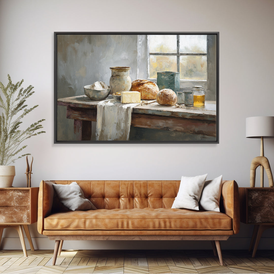 Fresh Bread Honey and Butter Still Life Canvas Print, Farmhouse Art, Landscape Art, Farmhouse Decor, Watercolor Art, Harvest, FAR-3x2-76