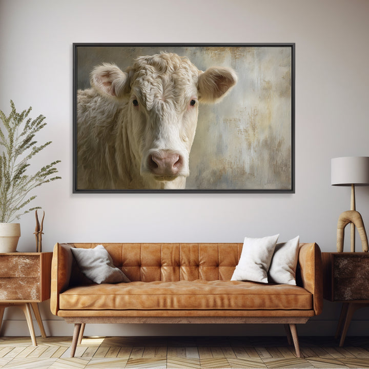 White Cow Portrait Framed Canvas Print, Farmhouse Art, Gallery Decor, Farmhouse Decor, Oil Painting, Harvest, Contemporary Art, FAR-3x2-77